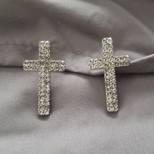 Big Cross Rhinestone Crystal Fashion Stud Earrings